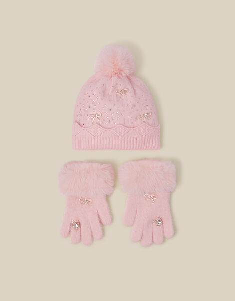 Glam Bobble Hat & Gloves Set, Pink (PINK), large