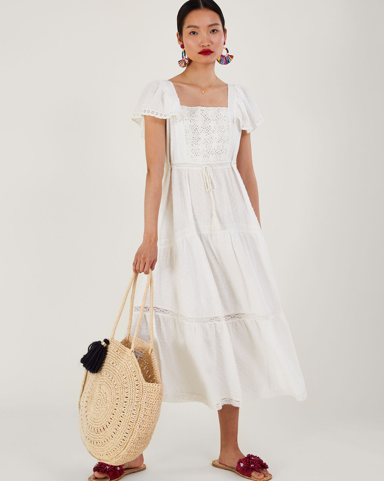 Woven Mixed Fabric Midi Dress White Maxi Dresses Monsoon US