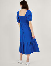 Puff Sleeve O-Ring Detail Midi Dress, Blue (COBALT), large