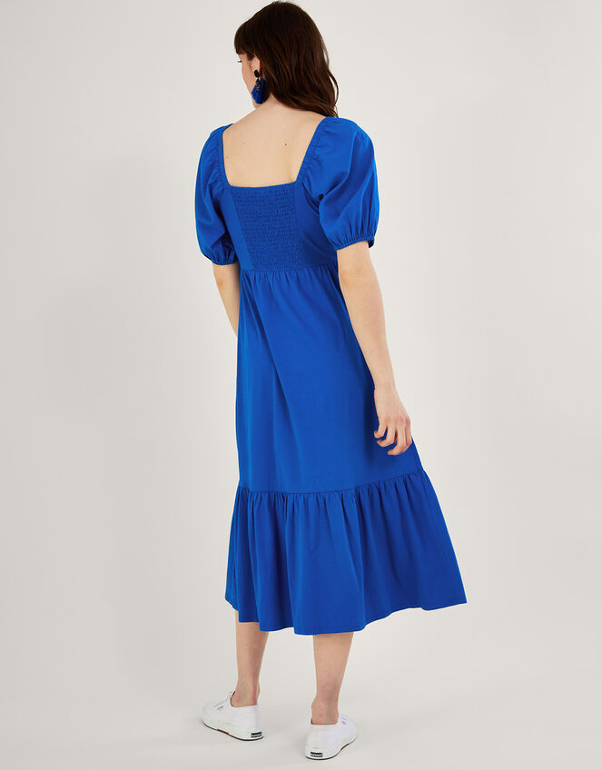 Puff Sleeve O-Ring Detail Midi Dress, Blue (COBALT), large