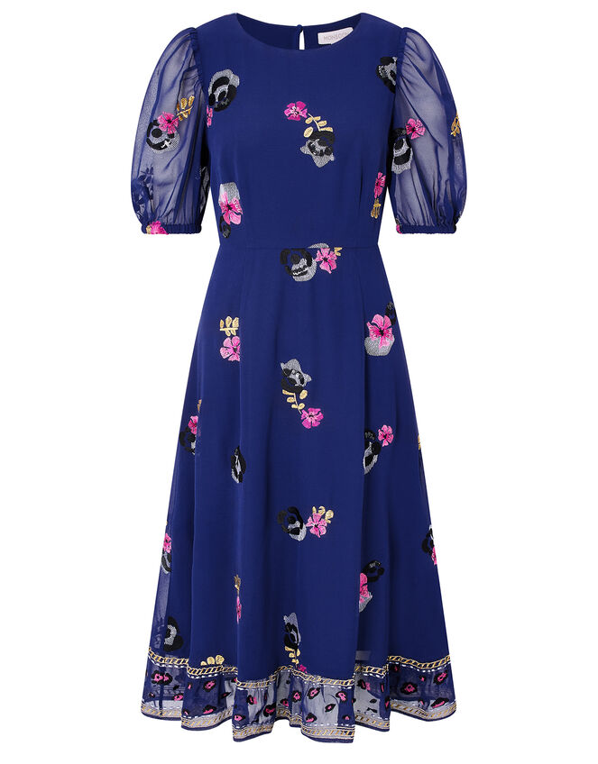 April Floral Embroidery Tea Dress, Blue (BLUE), large