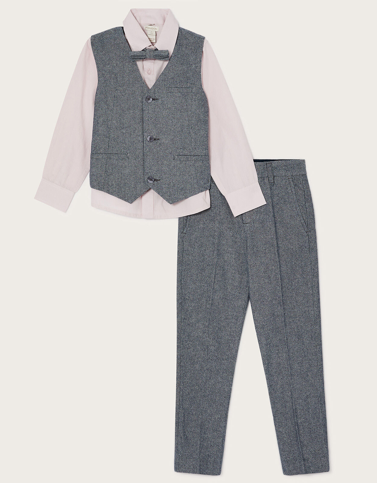 Grey Trousers Striped Pattern Page Boy Suits Baby Boys Waistcoat Suit 