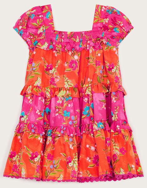 Baby Tiered Floral Dress in Recycled Polyester Pink, Pink (PINK), large