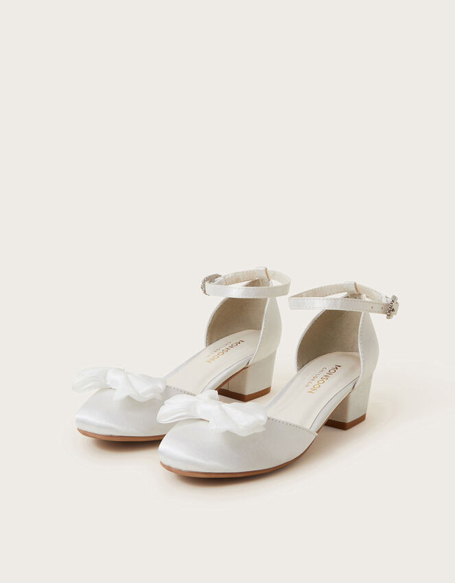 Communion Bow Two-Part Satin Heels, White (WHITE), large
