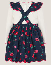 Baby Floral Top & Corduroy Dress Set, Blue (NAVY), large