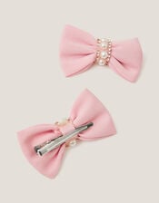 2-Pack Pearl Embellished Bow Hair Clips, Pink (PINK), large