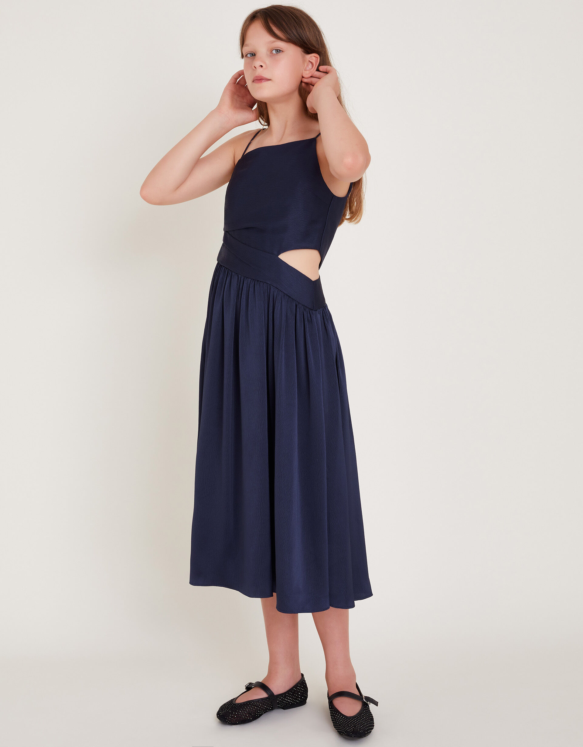 Satin Cut Out Prom Dress Blue