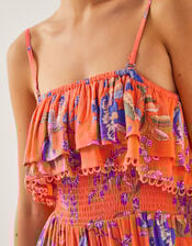 Kaia Floral Frill Midi Dress, Orange (ORANGE), large