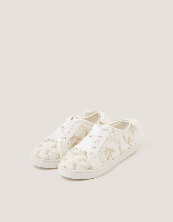 Floral Embroidered Sneakers, Ivory (IVORY), large