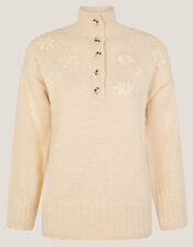 Em Floral Embroidered Knit Sweater, Ivory (IVORY), large