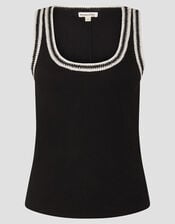 Tate Crochet Trim Tank Top, Black (BLACK), large