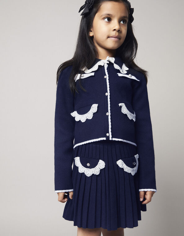 Crochet Collar Cardigan, Blue (NAVY), large