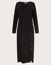 Ciara Button Midi Sweater Dress, Black (BLACK), large