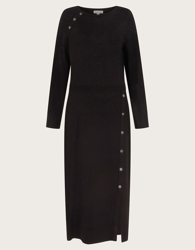 Ciara Button Midi Sweater Dress, Black (BLACK), large