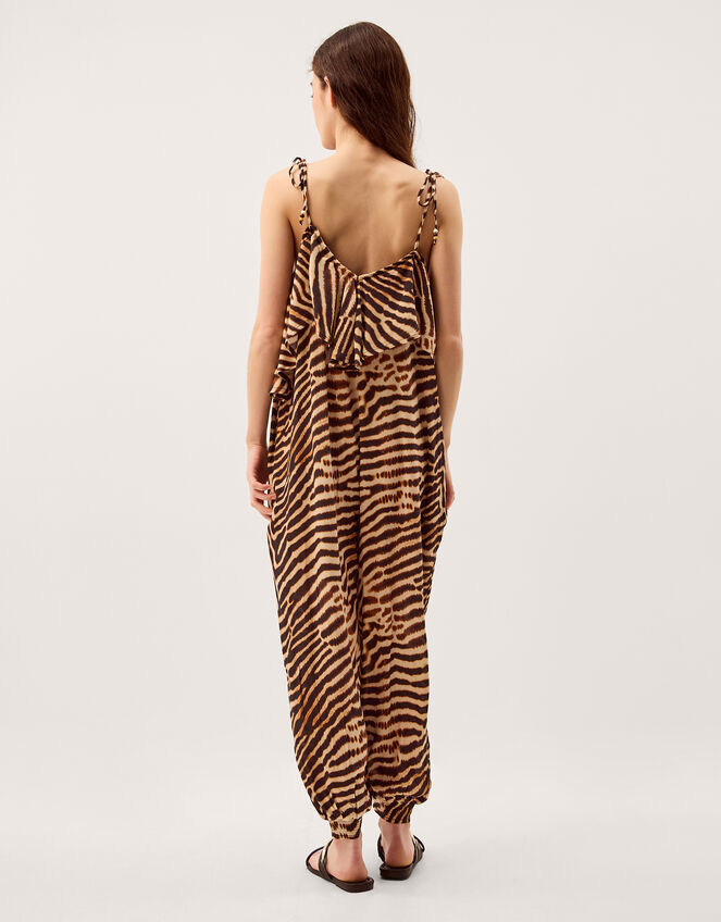 Annie Sleeveless Animal Print Jumpsuit, Brown (BROWN), large