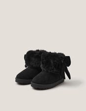 Bow Faux Suede Ankle Boots, Black (BLACK), large