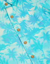 Palm Print Short Sleeve Shirt, Blue (BLUE), large