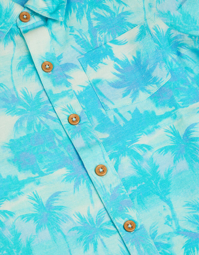 Palm Print Short Sleeve Shirt, Blue (BLUE), large