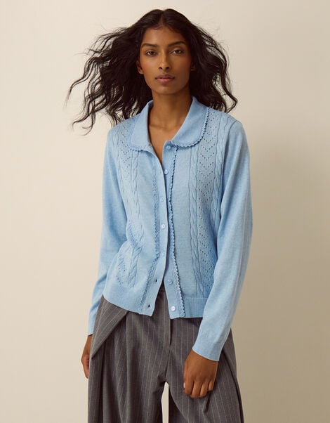 Carey Cable Knit Cardigan, Blue (PALE BLUE), large