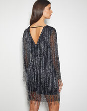 Sylvia Embellished Fringe Dress, Black (BLACK), large