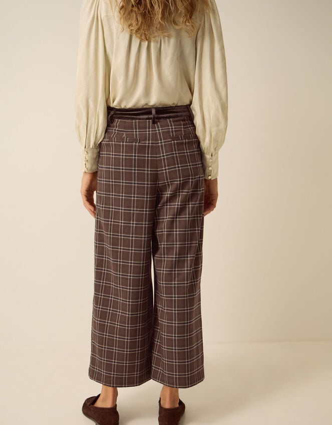 Gracie Check Print Wide Leg Trousers, Brown (BROWN), large