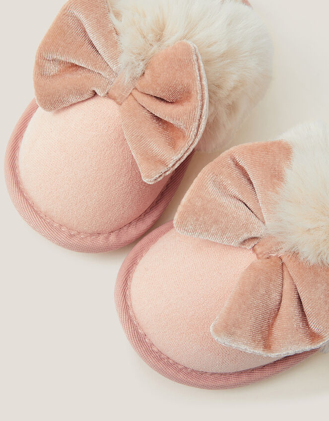 Velvet Bow Slippers, Pink (PINK), large
