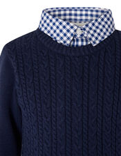 Mock Collar Cable Knit Jumper , Blue (NAVY), large