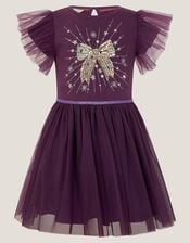 Embellished Bow Disco Dress, Purple (PURPLE), large