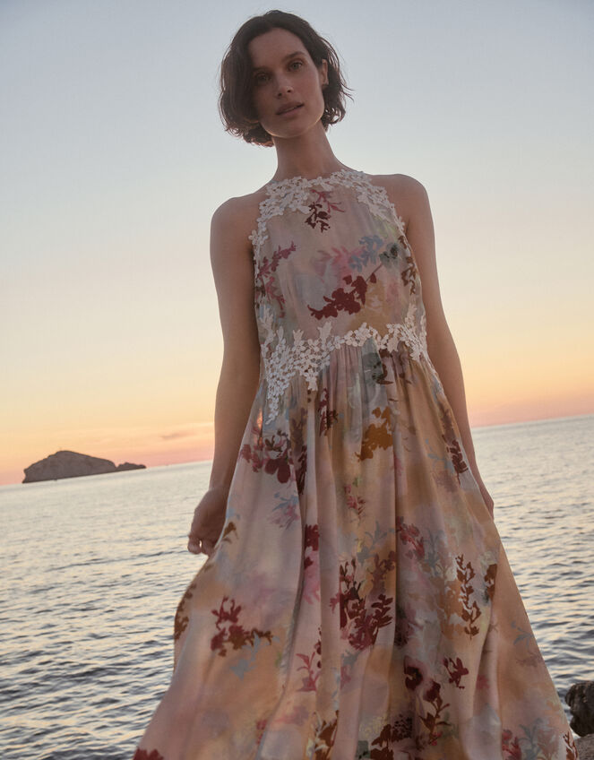Mia Floral Embroidered Halter Midi Dress, Multi (MULTI), large