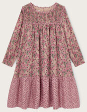 Ditsy Woven Long Sleeve Dress, Pink (PINK), large