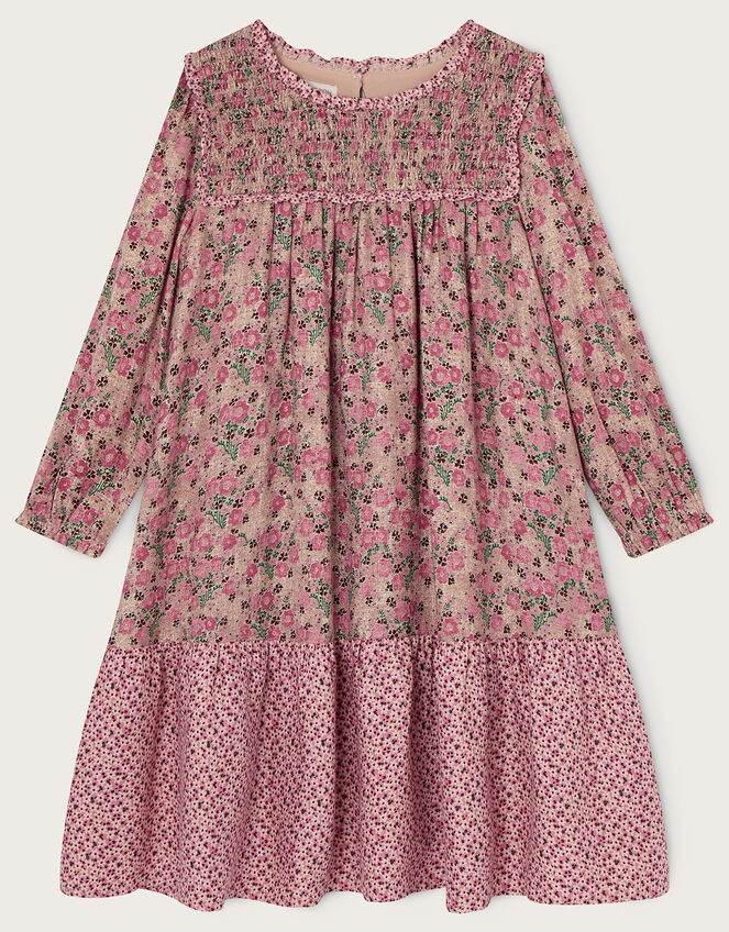 Ditsy Woven Long Sleeve Dress, Pink (PINK), large