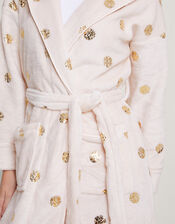 Spot Foil Hooded Dressing Gown, Ivory (IVORY), large
