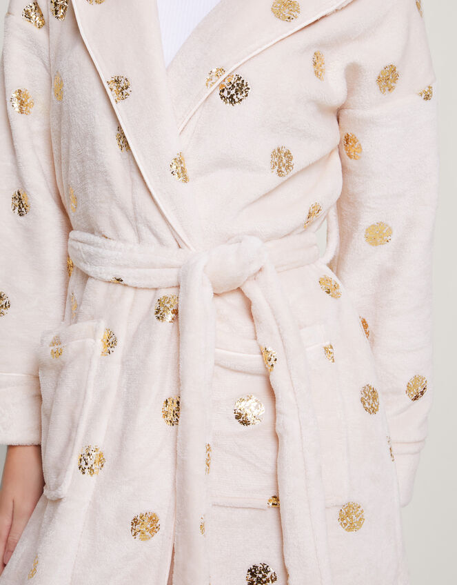 Spot Foil Hooded Dressing Gown, Ivory (IVORY), large
