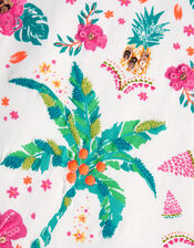 Tropical Palm Print T-Shirt, White (WHITE), large