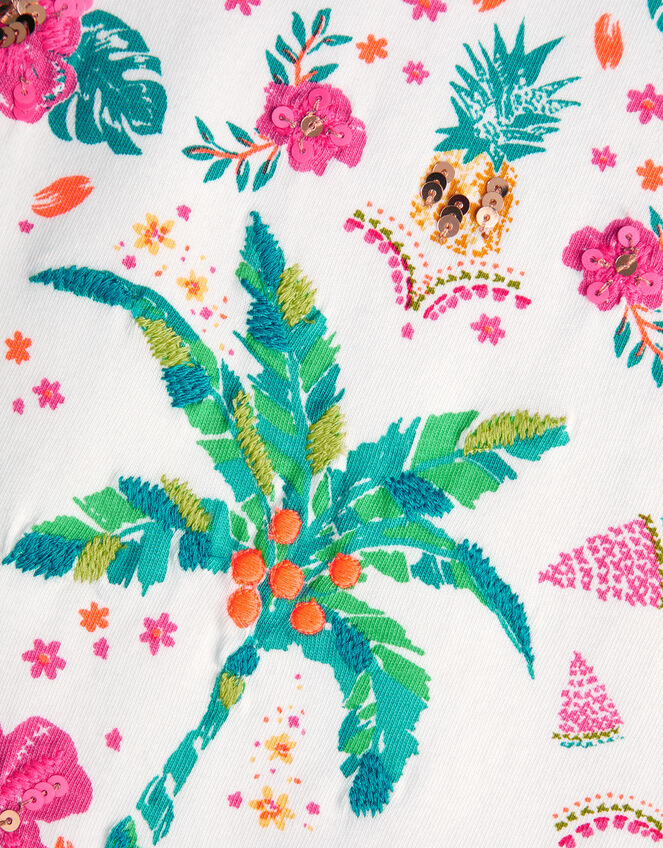 Tropical Palm Print T-Shirt, White (WHITE), large
