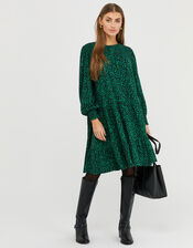 Hulia Printed Jersey Smock Dress with Organic Cotton, Blue (NAVY), large