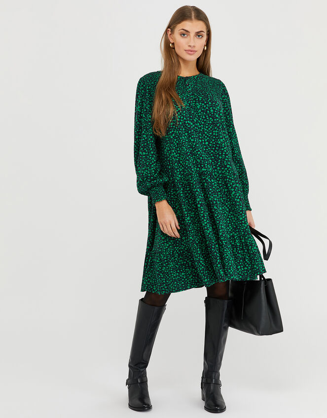 Hulia Printed Jersey Smock Dress with Organic Cotton, Blue (NAVY), large