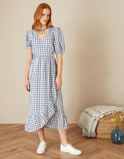 Gingham Wrap Dolly Dress, Blue (BLUE), large