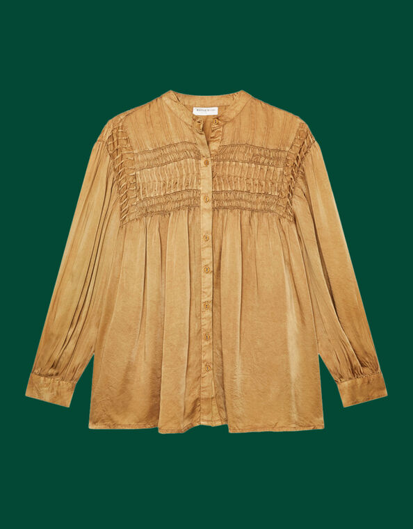 Maison Hotel Satin Blouse, Yellow (MUSTARD), large