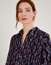 Ikat Print Shirred Blouse in LENZING™ ECOVERO™, Pink (PINK), large