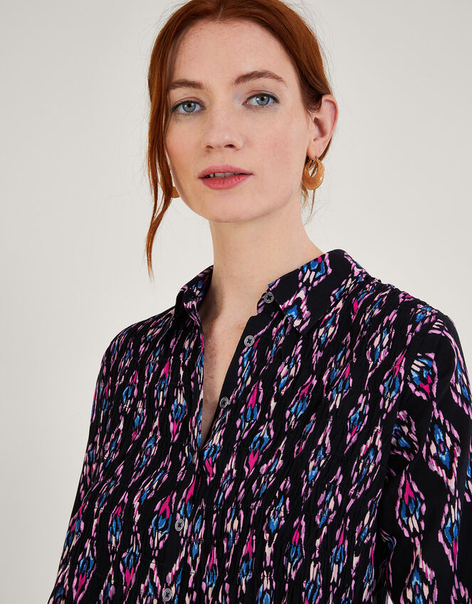 Ikat Print Shirred Blouse in LENZING™ ECOVERO™, Pink (PINK), large