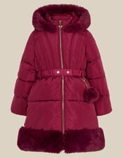 Faux Fur Padded Coat, Red (BURGUNDY), large