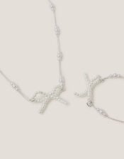 Pearl Bow Necklace & Bracelet Set, , large