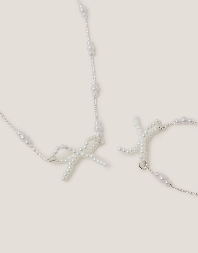 Pearl Bow Necklace & Bracelet Set, , large
