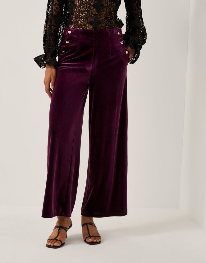 Vera Wide Leg Velvet Pants, Red (BERRY), large