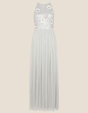 Adrianna Embellished Maxi Dress in Recycled Polyester, Blue (BLUE), large