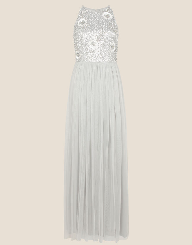 Adrianna Embellished Maxi Dress in Recycled Polyester, Blue (BLUE), large
