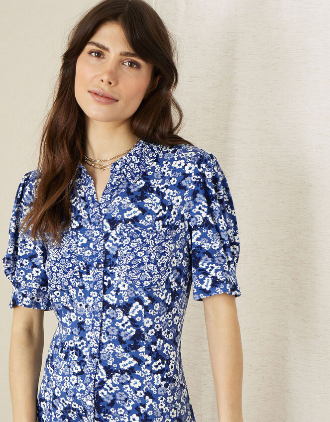 Darella Ditsy Print Jersey Shirt Dress , Blue (BLUE), large