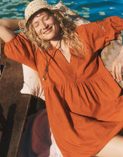 Noelle Embroidered Mini Dress, Orange (ORANGE), large