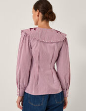 Marta Floral Embroidered Stripe Shirt, Red (CHERRY), large